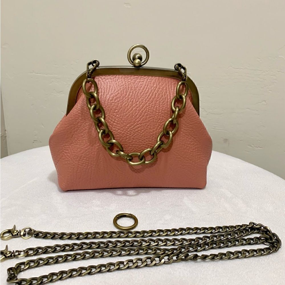 Handmade Genuine Cowhide Leather Kisslock Wristlet Shoulder Bag/Crossbody - Picture 13 of 15